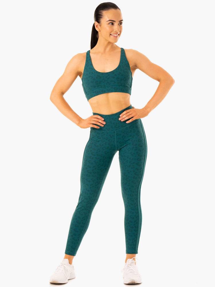 Women's Ryderwear Women Leggings Evolution High Waisted Scrunch Leggings Teal Leopard | NZ1733ZG