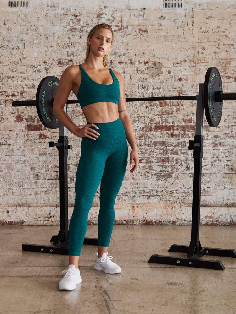 Women's Ryderwear Women Leggings Evolution High Waisted Scrunch Leggings Teal Leopard | NZ1733ZG