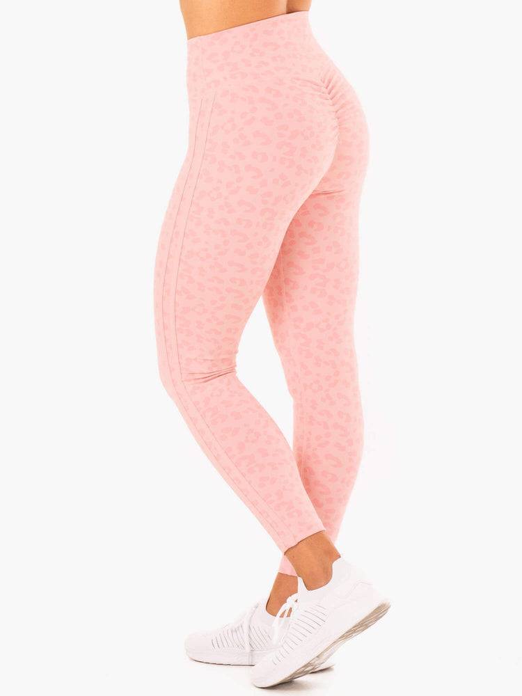 Women's Ryderwear Women Leggings Evolution High Waisted Scrunch Leggings Pink Leopard | NZ1734XF