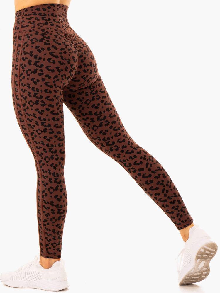 Women's Ryderwear Women Leggings Evolution High Waisted Scrunch Leggings Chocolate Leopard | NZ1906AP