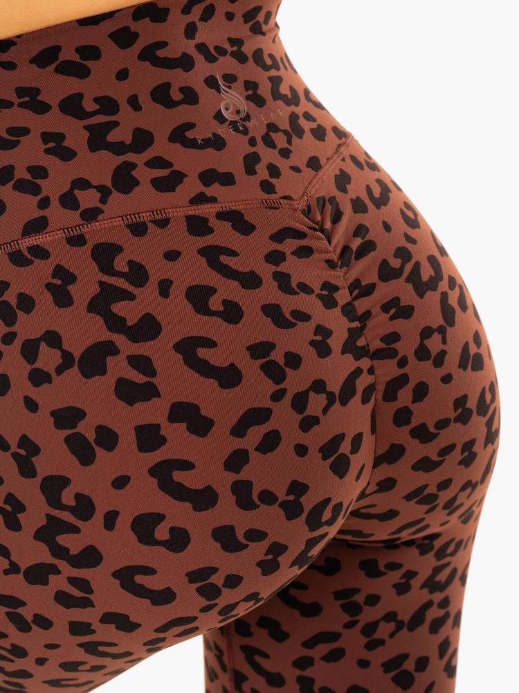 Women's Ryderwear Women Leggings Evolution High Waisted Scrunch Leggings Chocolate Leopard | NZ1906AP