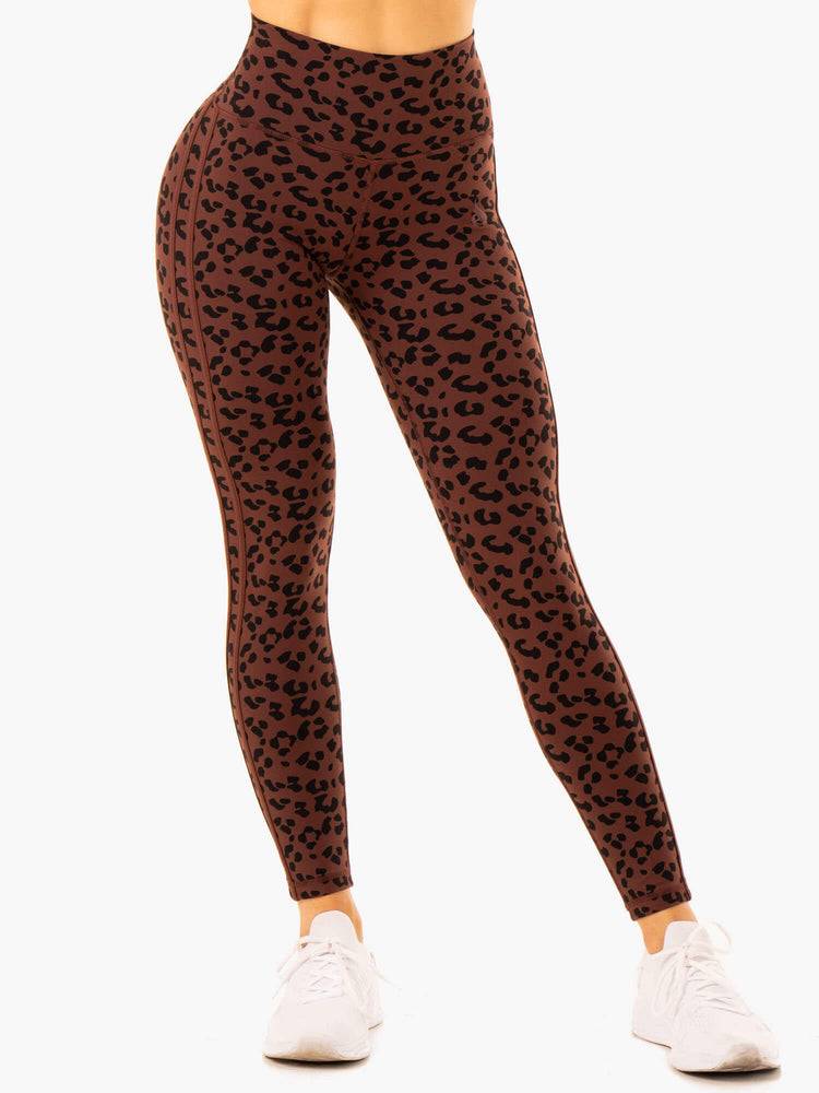 Women\'s Ryderwear Women Leggings Evolution High Waisted Scrunch Leggings Chocolate Leopard | NZ1906AP