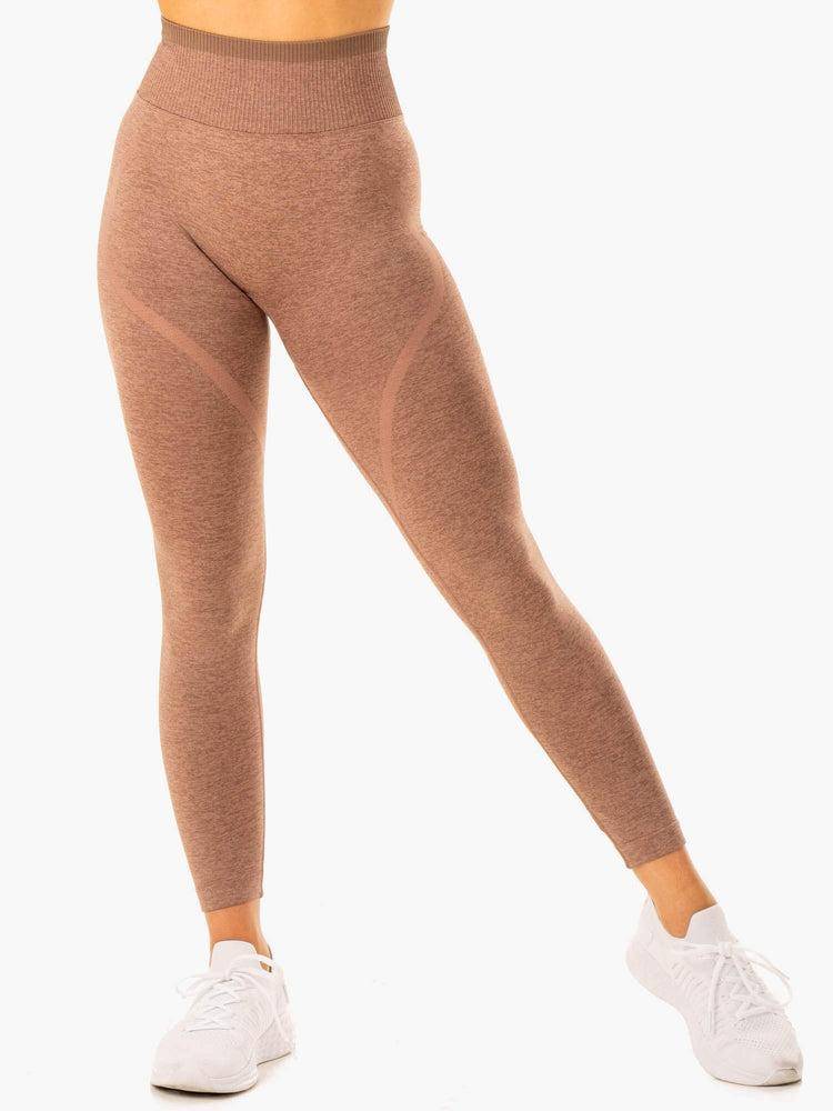 Women's Ryderwear Women Leggings Excel Seamless High Waisted Leggings Mocha Marl | NZ1837ZG