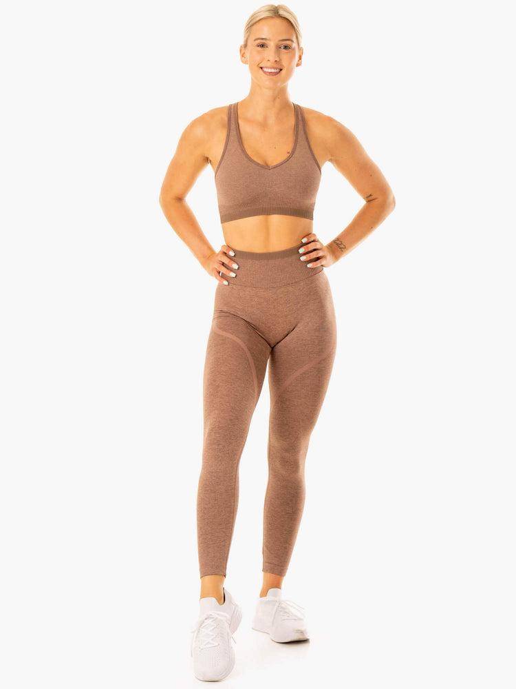 Women's Ryderwear Women Leggings Excel Seamless High Waisted Leggings Mocha Marl | NZ1837ZG