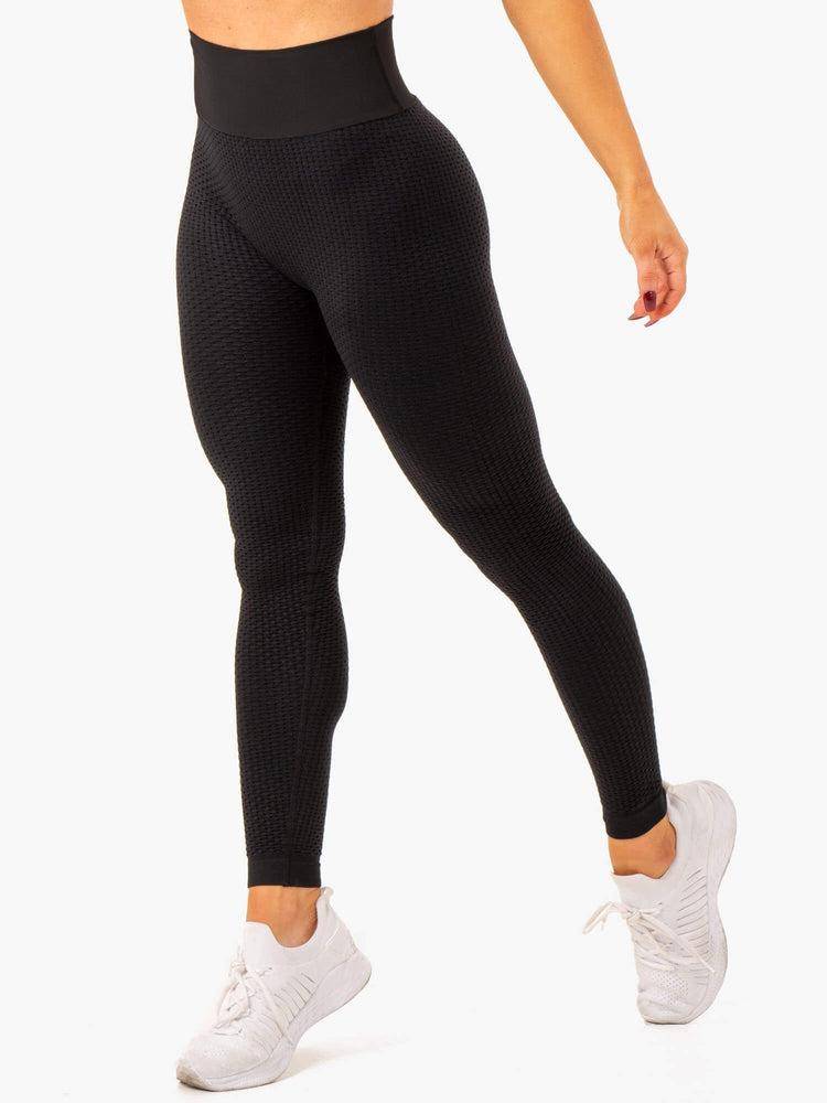 Women's Ryderwear Women Leggings Honeycomb Scrunch Seamless Leggings Black | NZ1760XF