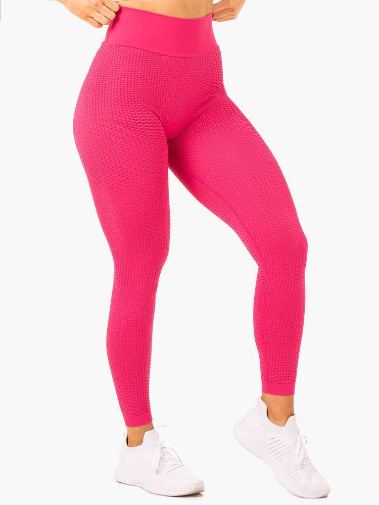 Women's Ryderwear Women Leggings Honeycomb Scrunch Seamless Leggings Hot Pink | NZ1815BC