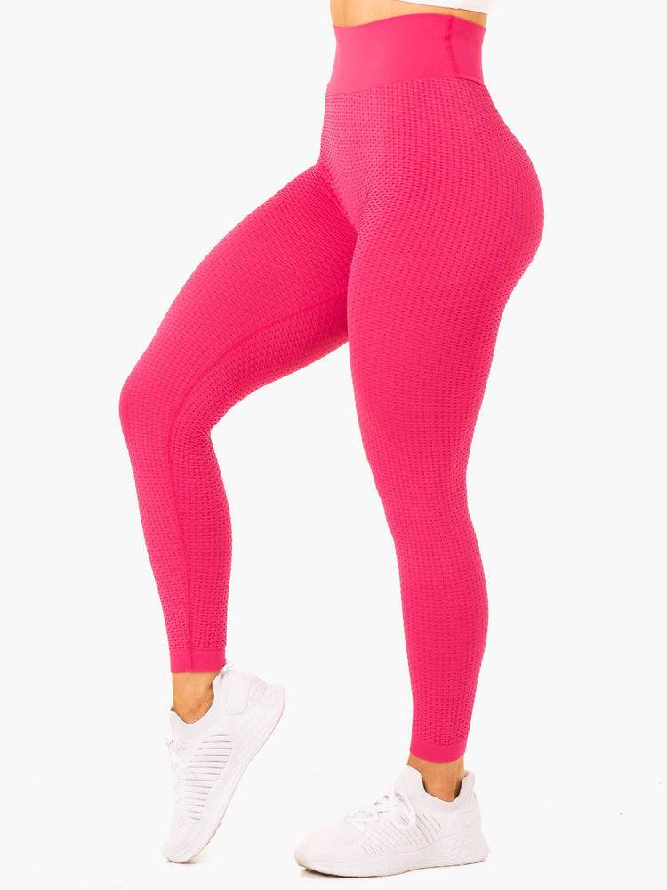 Women's Ryderwear Women Leggings Honeycomb Scrunch Seamless Leggings Hot Pink | NZ1815BC