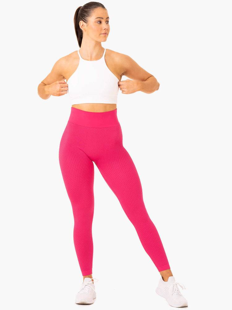 Women's Ryderwear Women Leggings Honeycomb Scrunch Seamless Leggings Hot Pink | NZ1815BC