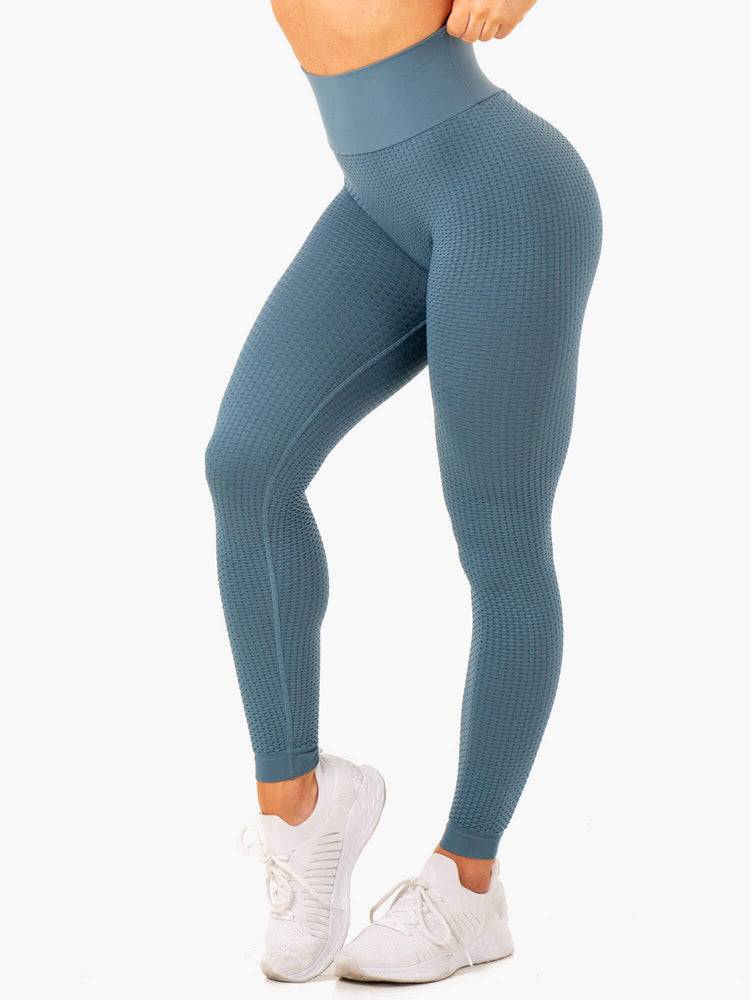 Women's Ryderwear Women Leggings Honeycomb Scrunch Seamless Leggings Steel Blue | NZ1873RW