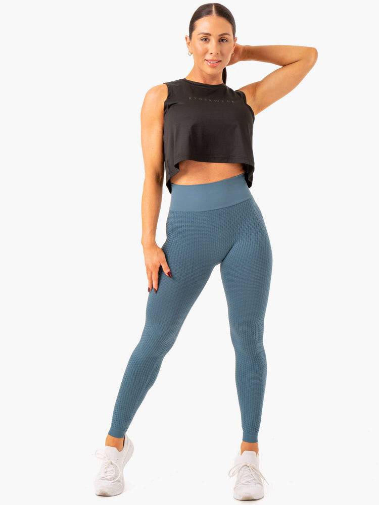 Women's Ryderwear Women Leggings Honeycomb Scrunch Seamless Leggings Steel Blue | NZ1873RW