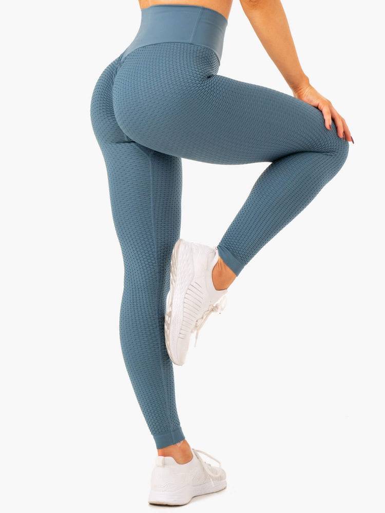 Women\'s Ryderwear Women Leggings Honeycomb Scrunch Seamless Leggings Steel Blue | NZ1873RW