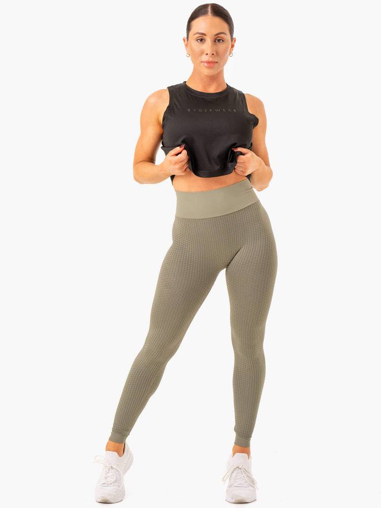 Women's Ryderwear Women Leggings Honeycomb Scrunch Seamless Leggings Khaki | NZ1905PQ