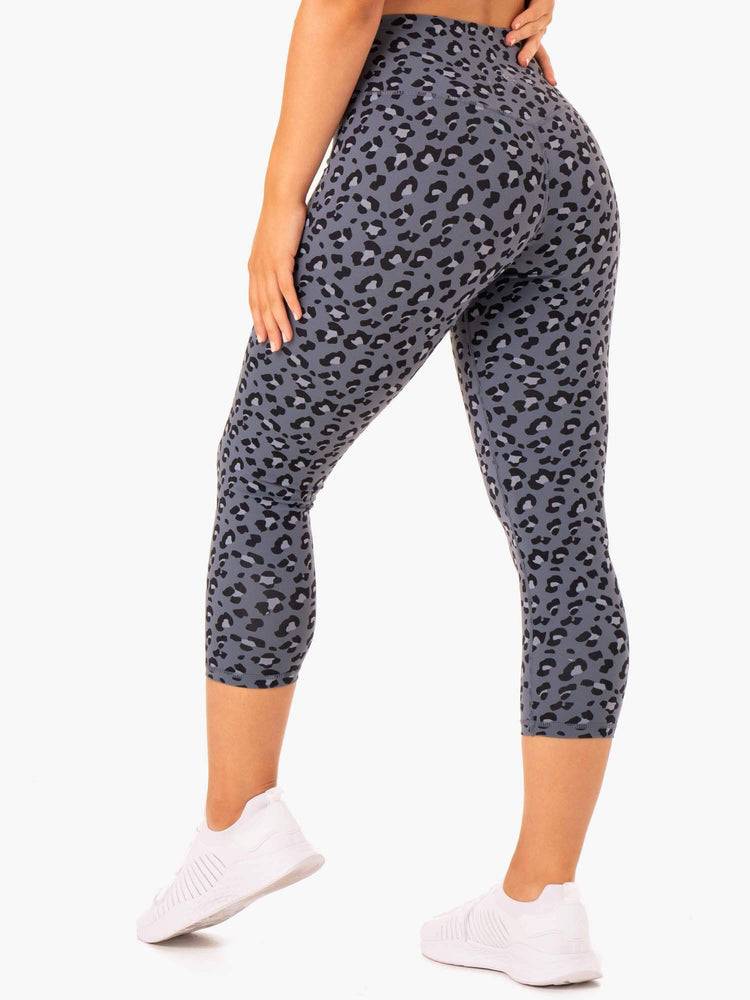 Women's Ryderwear Women Leggings Hybrid 7/8 Leggings Steel Blue Leopard | NZ1738NB