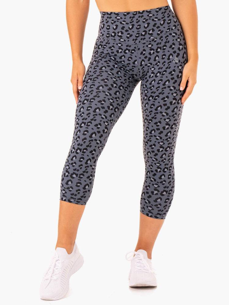 Women's Ryderwear Women Leggings Hybrid 7/8 Leggings Steel Blue Leopard | NZ1738NB