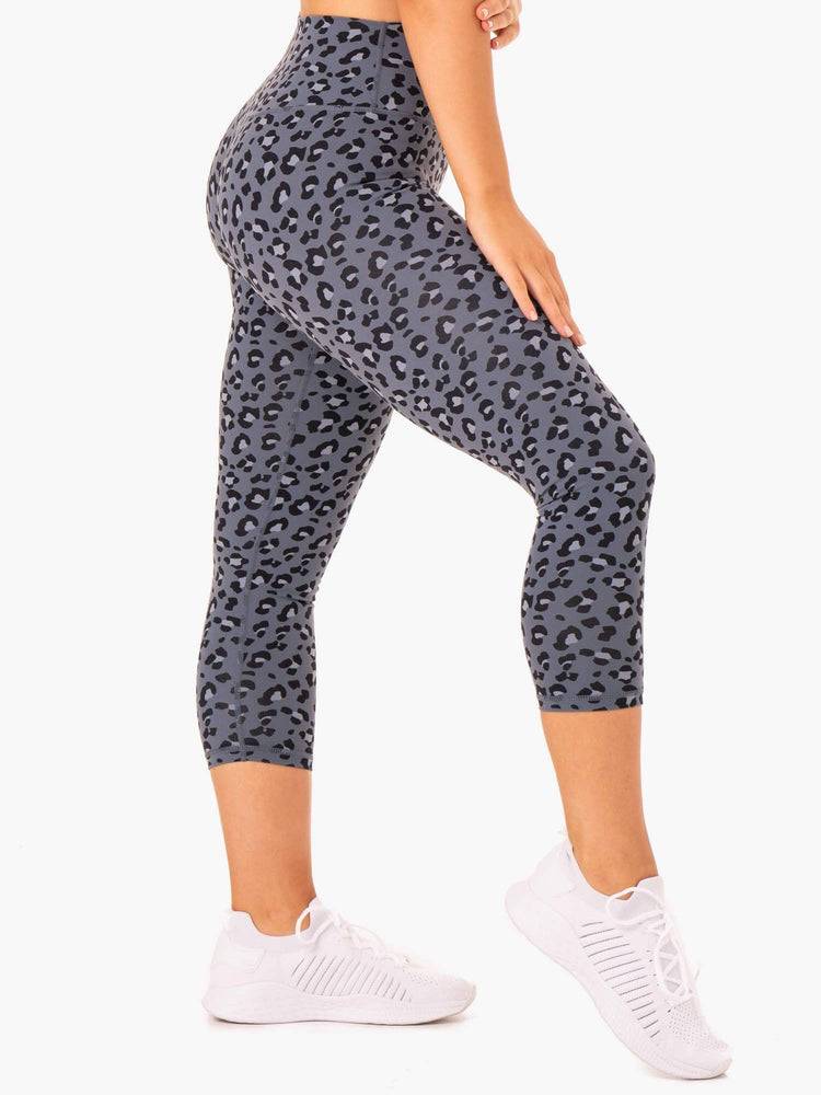 Women's Ryderwear Women Leggings Hybrid 7/8 Leggings Steel Blue Leopard | NZ1738NB