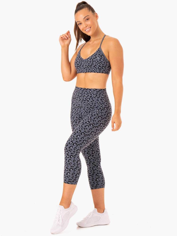 Women's Ryderwear Women Leggings Hybrid 7/8 Leggings Steel Blue Leopard | NZ1738NB