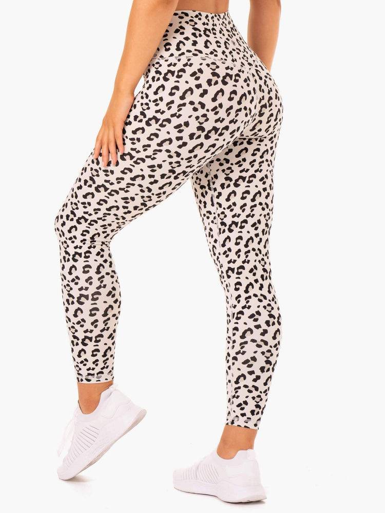 Women's Ryderwear Women Leggings Hybrid Full Length Leggings Ivory Leopard | NZ1751SO