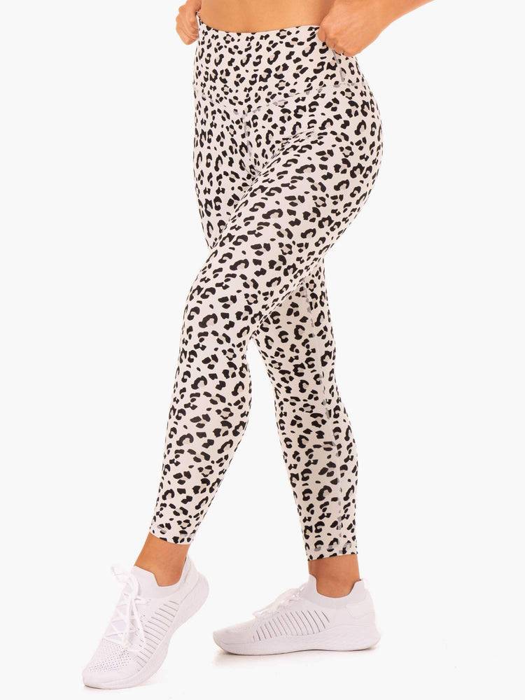 Women's Ryderwear Women Leggings Hybrid Full Length Leggings Ivory Leopard | NZ1751SO