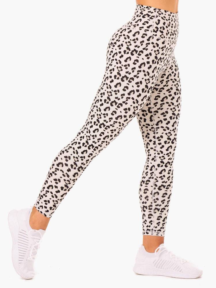 Women's Ryderwear Women Leggings Hybrid Full Length Leggings Ivory Leopard | NZ1751SO