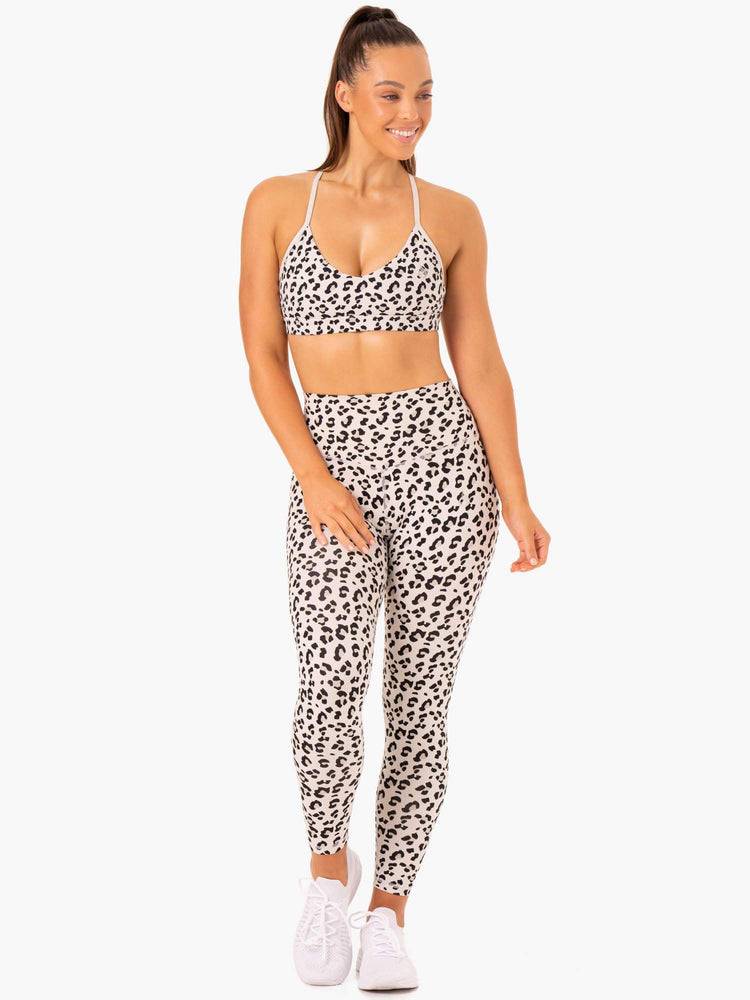 Women's Ryderwear Women Leggings Hybrid Full Length Leggings Ivory Leopard | NZ1751SO