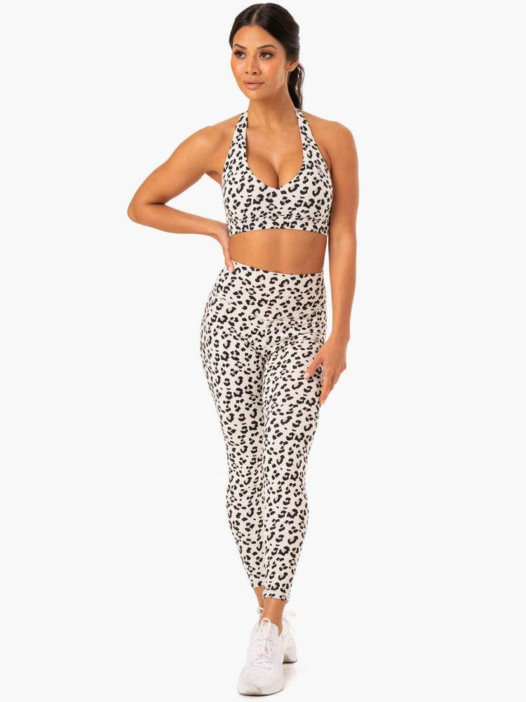 Women's Ryderwear Women Leggings Hybrid Full Length Leggings Ivory Leopard | NZ1751SO