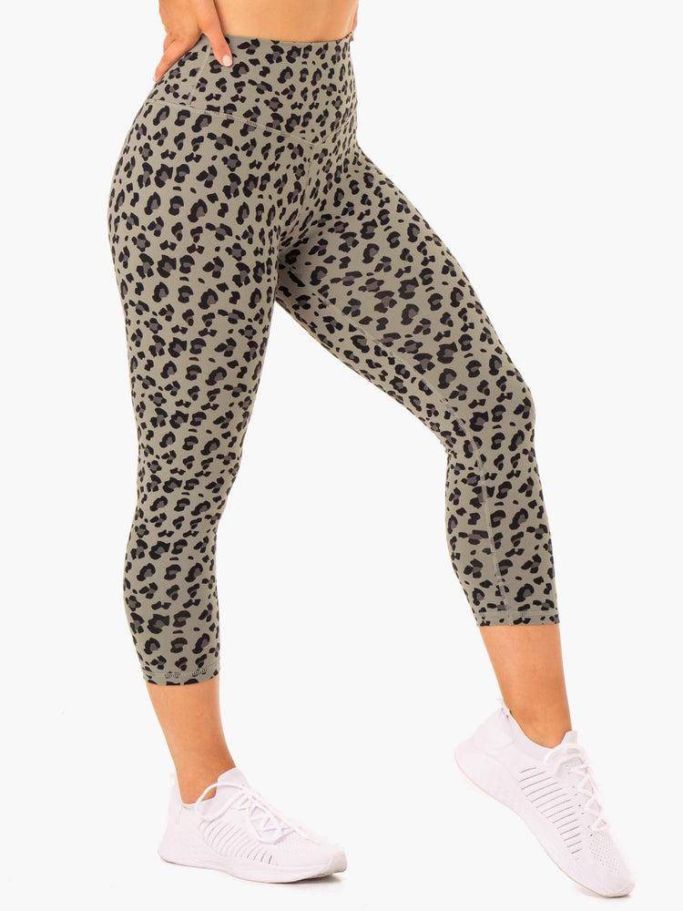 Women's Ryderwear Women Leggings Hybrid 7/8 Leggings Khaki Leopard | NZ1827PQ