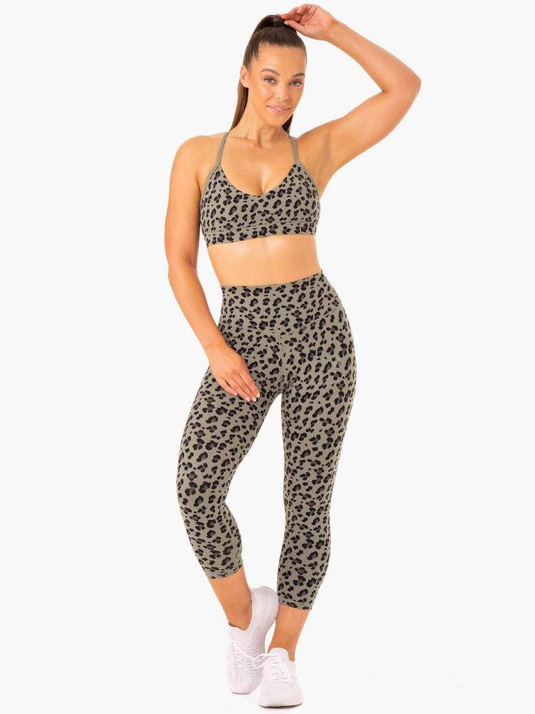 Women's Ryderwear Women Leggings Hybrid 7/8 Leggings Khaki Leopard | NZ1827PQ