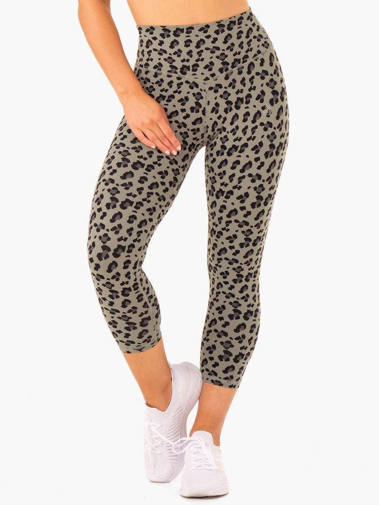 Women\'s Ryderwear Women Leggings Hybrid 7/8 Leggings Khaki Leopard | NZ1827PQ