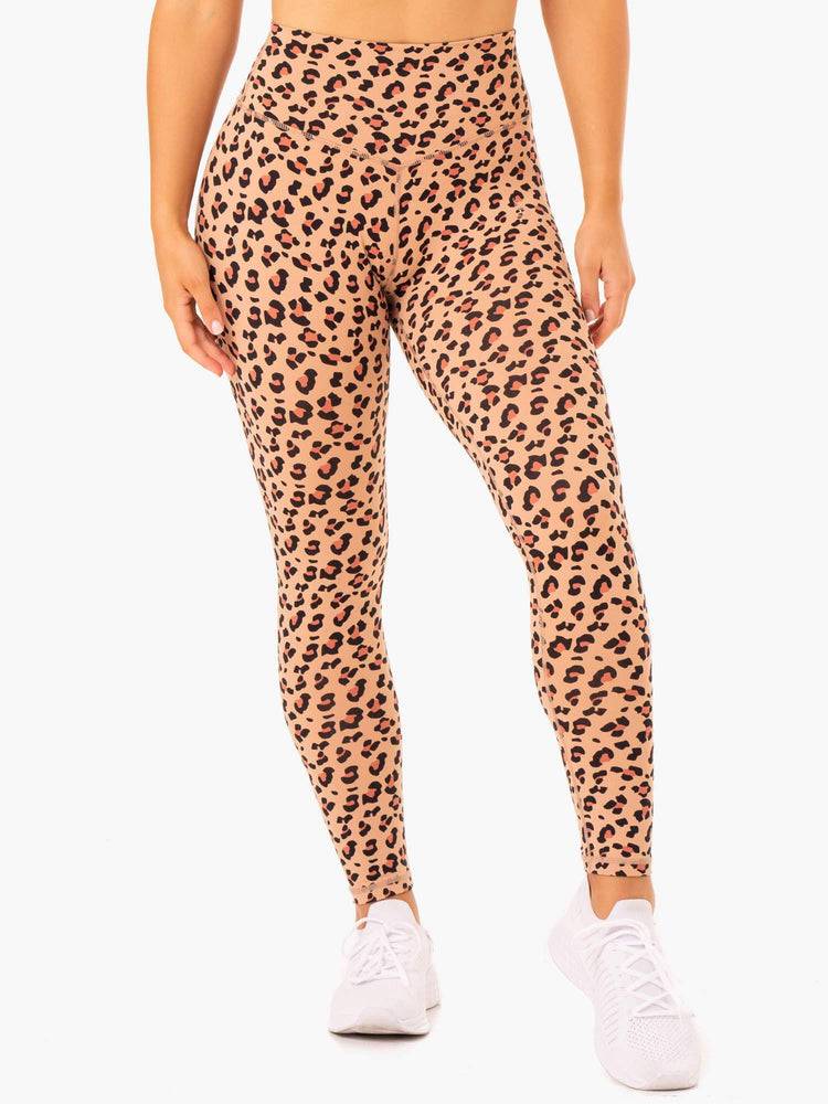 Women's Ryderwear Women Leggings Hybrid Full Length Leggings Tan Leopard | NZ1865CE