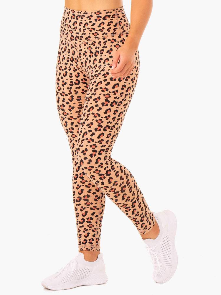 Women's Ryderwear Women Leggings Hybrid Full Length Leggings Tan Leopard | NZ1865CE