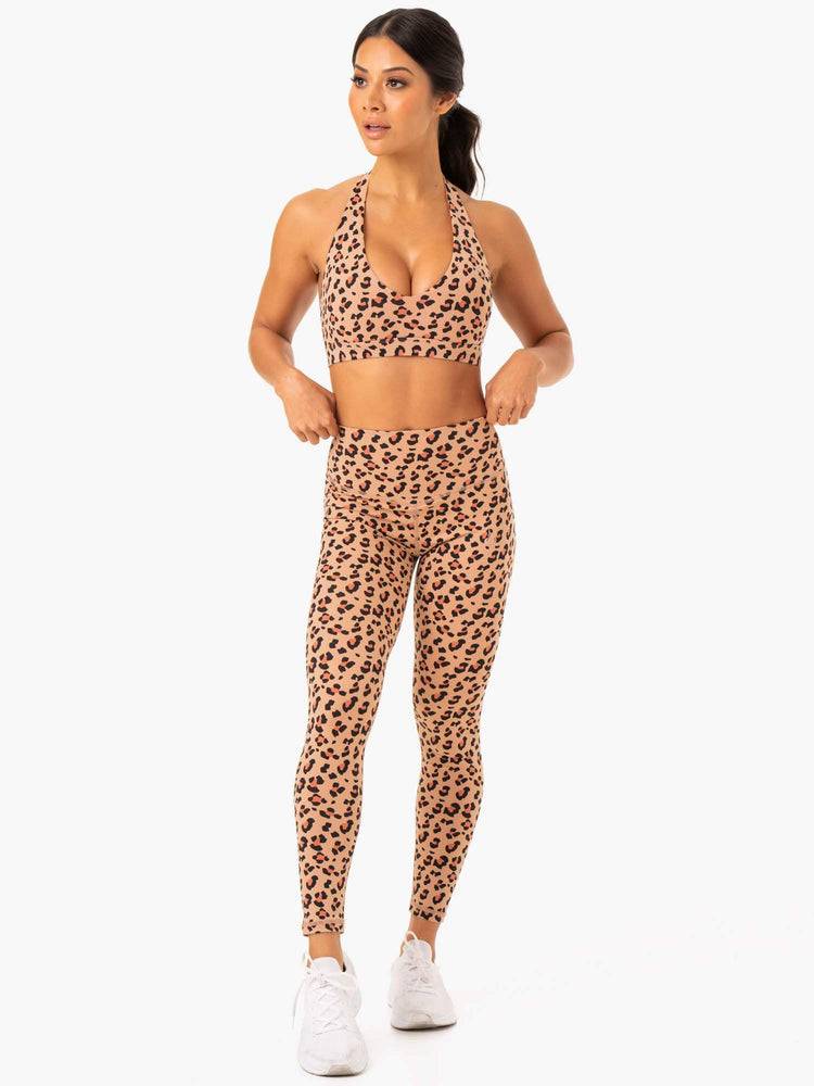 Women's Ryderwear Women Leggings Hybrid Full Length Leggings Tan Leopard | NZ1865CE