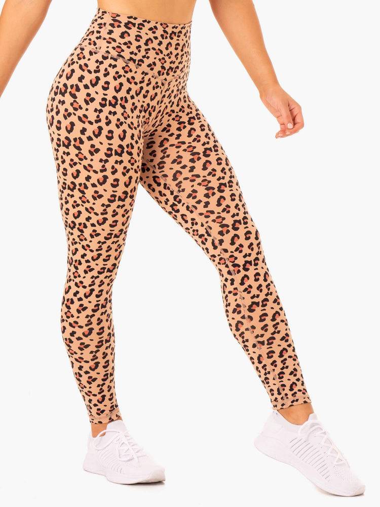 Women\'s Ryderwear Women Leggings Hybrid Full Length Leggings Tan Leopard | NZ1865CE