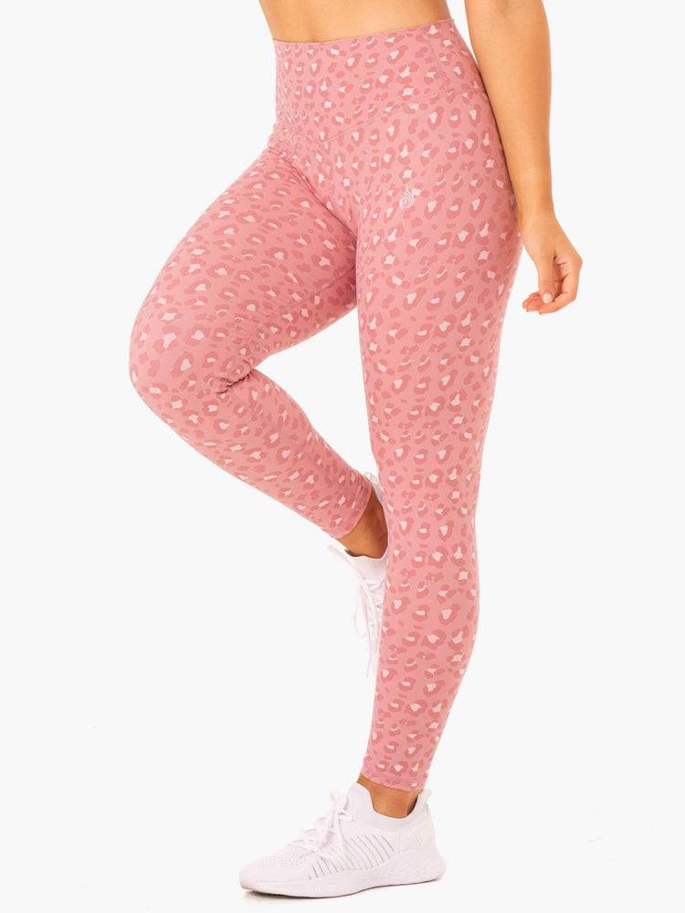 Women's Ryderwear Women Leggings Hybrid Full Length Leggings Pink Leopard | NZ1884GL