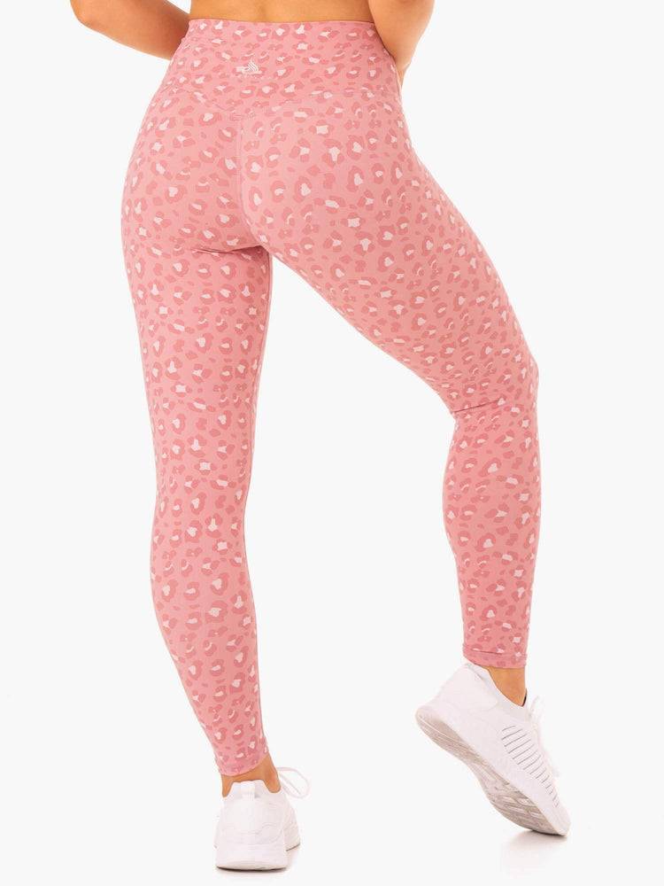 Women's Ryderwear Women Leggings Hybrid Full Length Leggings Pink Leopard | NZ1884GL