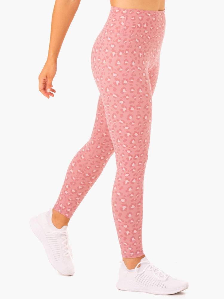 Women's Ryderwear Women Leggings Hybrid Full Length Leggings Pink Leopard | NZ1884GL