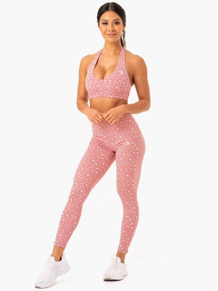 Women's Ryderwear Women Leggings Hybrid Full Length Leggings Pink Leopard | NZ1884GL