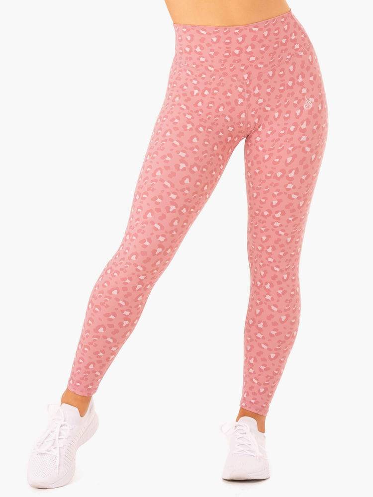 Women\'s Ryderwear Women Leggings Hybrid Full Length Leggings Pink Leopard | NZ1884GL