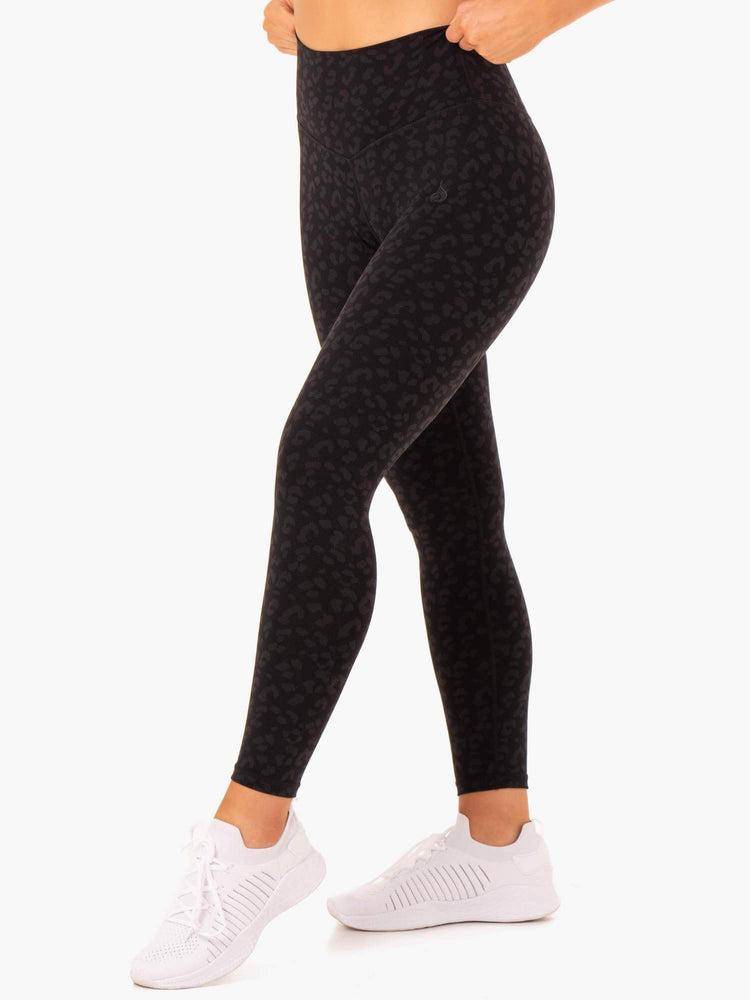 Women's Ryderwear Women Leggings Hybrid Full Length Leggings Black Leopard | NZ1900TV