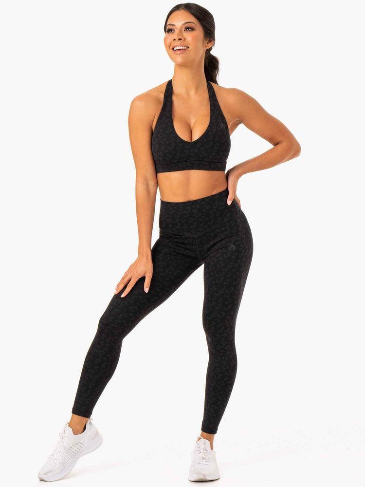 Women's Ryderwear Women Leggings Hybrid Full Length Leggings Black Leopard | NZ1900TV