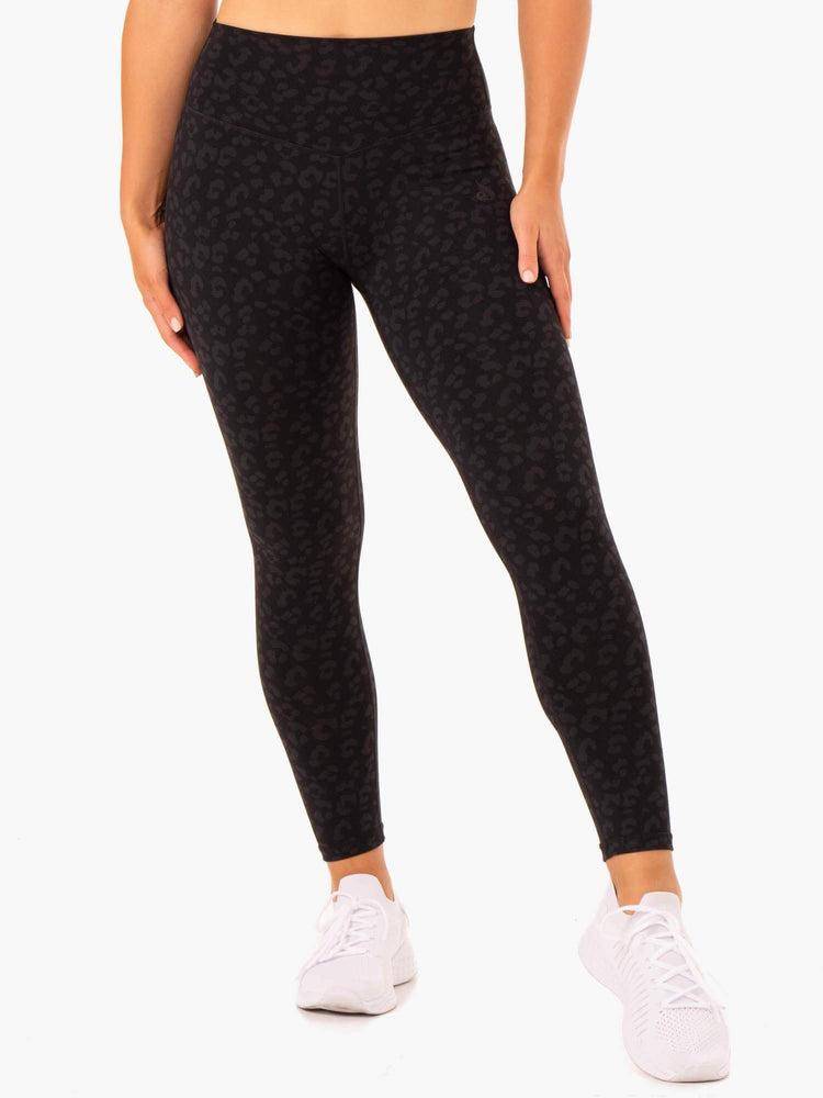 Women\'s Ryderwear Women Leggings Hybrid Full Length Leggings Black Leopard | NZ1900TV