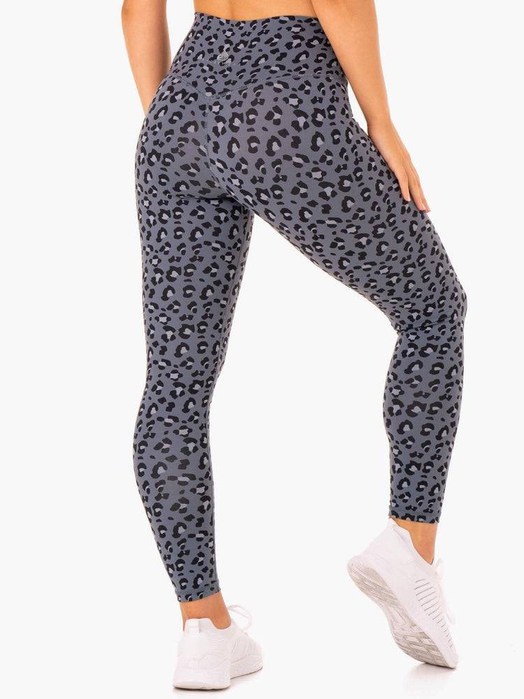 Women's Ryderwear Women Leggings Hybrid Full Length Leggings Steel Blue Leopard | NZ1910GL