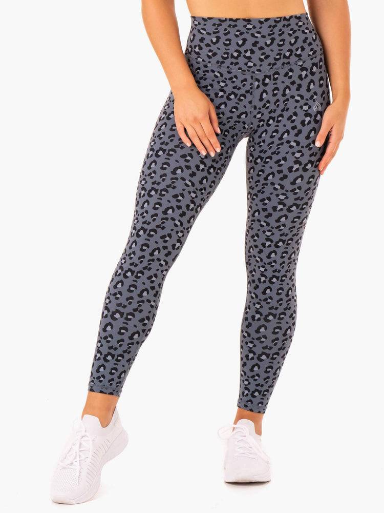 Women's Ryderwear Women Leggings Hybrid Full Length Leggings Steel Blue Leopard | NZ1910GL