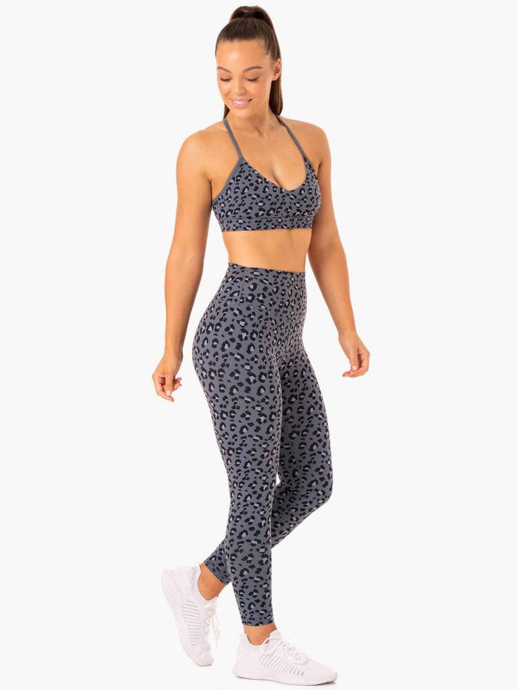 Women's Ryderwear Women Leggings Hybrid Full Length Leggings Steel Blue Leopard | NZ1910GL