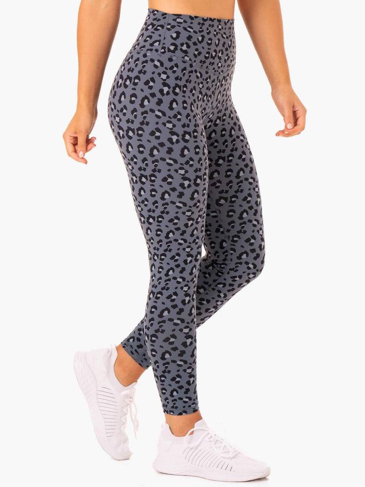 Women\'s Ryderwear Women Leggings Hybrid Full Length Leggings Steel Blue Leopard | NZ1910GL