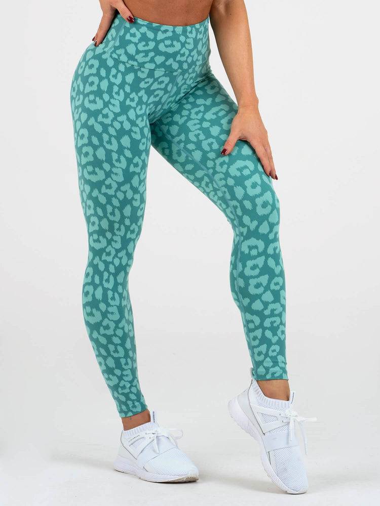 Women's Ryderwear Women Leggings Instinct Scrunch Bum Leggings Leopard Teal | NZ1744TV