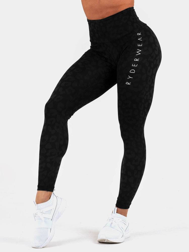 Women's Ryderwear Women Leggings Instinct Scrunch Bum Leggings Leopard Black | NZ1765MA