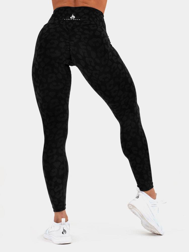 Women's Ryderwear Women Leggings Instinct Scrunch Bum Leggings Leopard Black | NZ1765MA