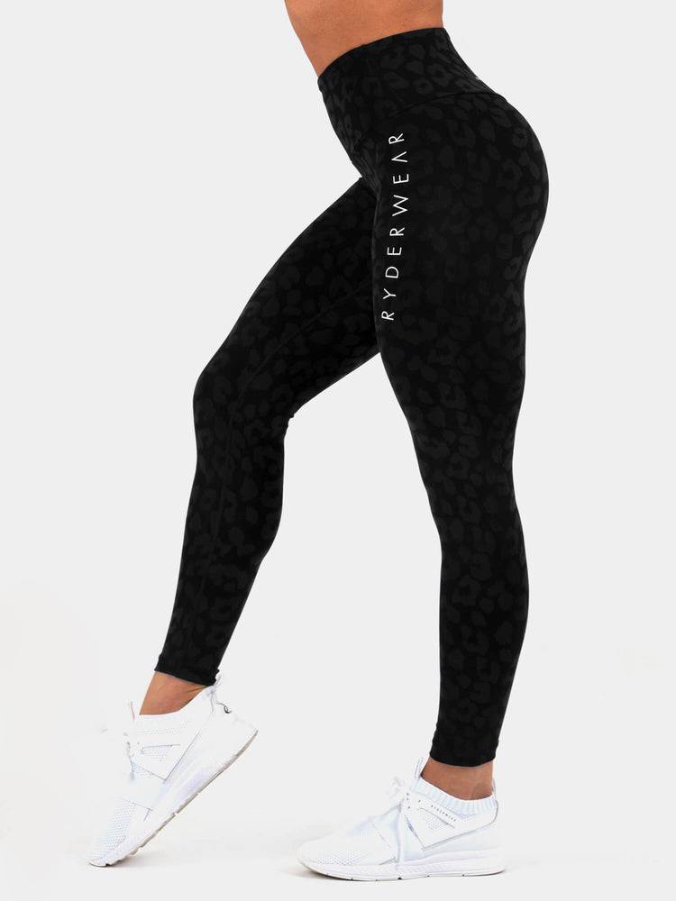 Women's Ryderwear Women Leggings Instinct Scrunch Bum Leggings Leopard Black | NZ1765MA