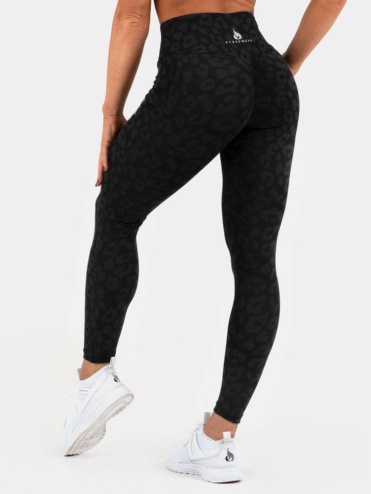 Women\'s Ryderwear Women Leggings Instinct Scrunch Bum Leggings Leopard Black | NZ1765MA