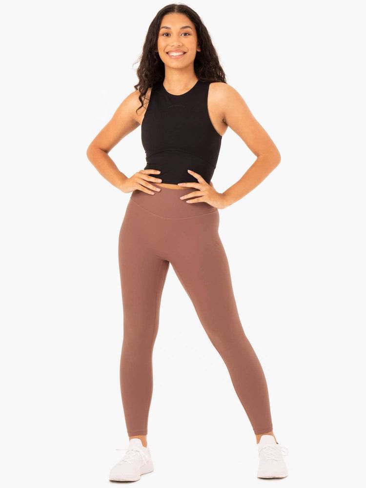 Women's Ryderwear Women Leggings NKD Refine High Waisted Leggings Mocha | NZ1817MA